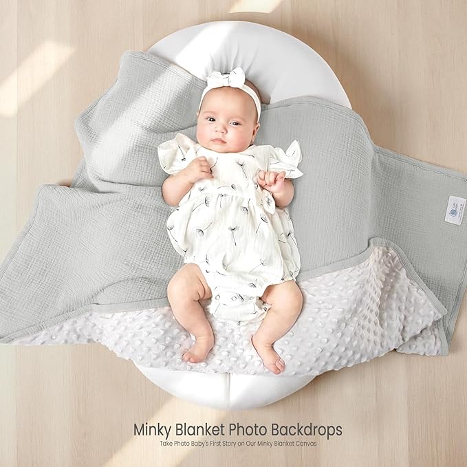 lulumoon Baby Blanket for Newborn Receiving: Minky Dot & Muslin Lightweight - Thermal Blanket Gift for Baby Shower & Hospital Welcoming 30"x40"（Gray）