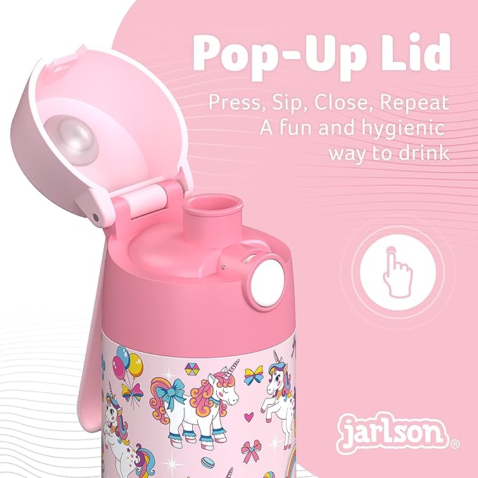 Jarlson® Mali Children's Water Bottle, Thermal Stainless Steel Water Bottle, BPA-Free, Leak-Proof, Children's Bottle with Chug Lid, Bottle for School, Nursery (Unicorn, 500 ml)