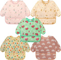 Accmor 5 Pack Long Sleeve Bibs, Baby Smock Waterproof Sleeved Bib Smock for Baby Toddler 6-36 Months