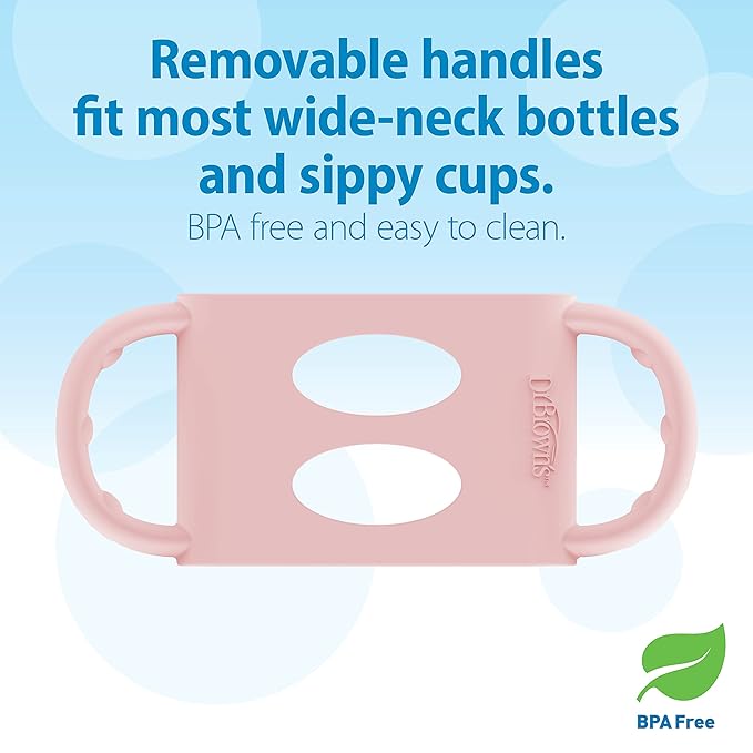 Dr. Brown's Milestones Wide-Neck Sippy Spout Bottle with 100% Silicone Handles, Easy-Grip Handles with Soft Sippy Spout, 9oz/270mL, Light-Pink, 2-Pack, 6m+