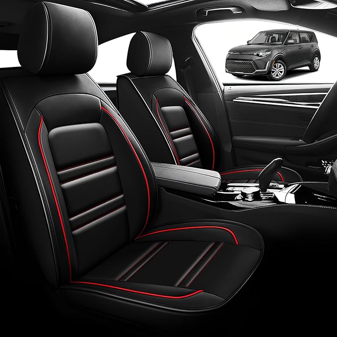 Seat Cover for kia Soul 2010-2025 | Car Seat Covers Front Seats, Waterproof Seat Protectors, Automotive Front Seat Covers (Front Seat, Black&Red Line)