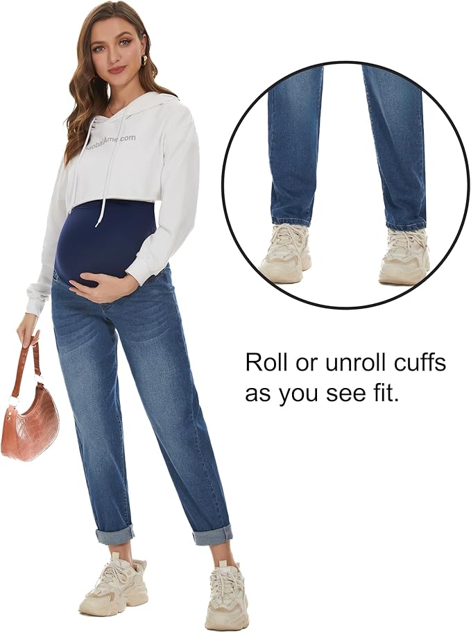 POSHGLAM Women's Maternity Jeans Over Belly Comfy Stretch 28'' Boyfriend Jeans Loose Pregnancy Pants, S-XXL