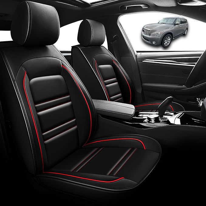 Seat Cover for Infiniti qx56 2004-2013 | Car Seat Covers Front Seats, Waterproof Seat Protectors, Automotive Front Seat Covers (Front Seat, Black&Red Line)