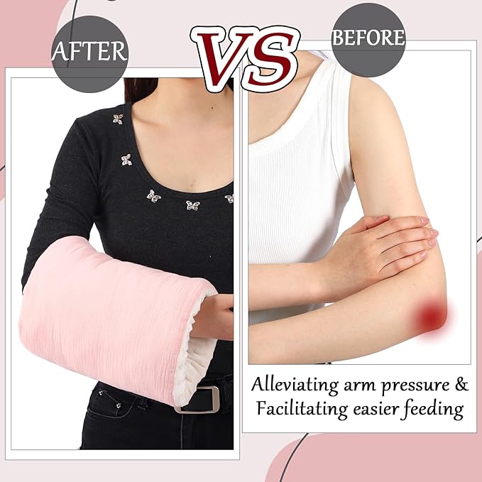 Baby Feeding Arm Pillow Breastfeeding Bottle Nursing Cozy Cradle Pillow for Newborn Soft Double Sided Muslin Cotton Head Support Comfortable Feeding for Mom(Pink,Simple)