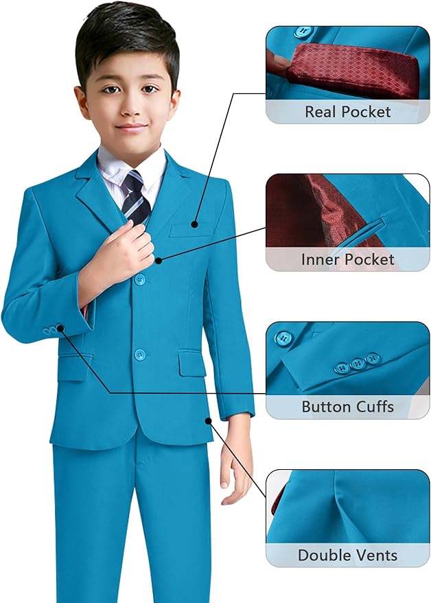 YuanLu Boys Suit for Kids Tuxedo Wedding Ring Bearer Outfit, 5 Piece Boy Slim Fit Formal Suits with Adjustable Waist