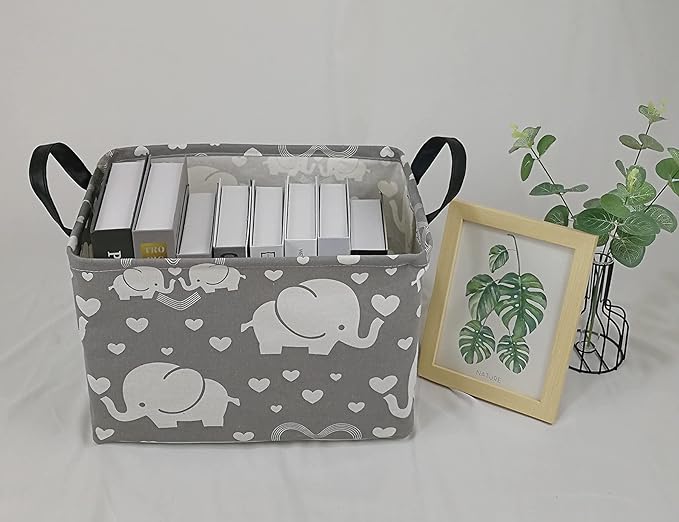 Rectangle Kids Gift Storage Basket Shelf Storage Basket Organizer Box Clothes Laundry Hamper Toys Nursery Basket Baby Laundry Basket with Handles (REC-love elephant)