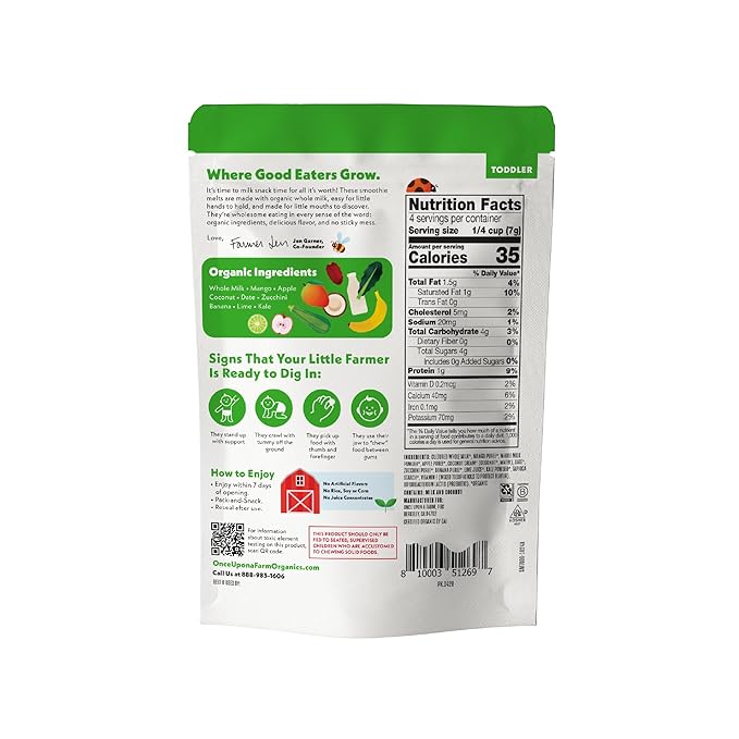 Once Upon A Farm Organic Smoothie Melts with Milk from Pasture Grazed Cows, Tropical Greens, Non GMO, Kosher, 1 Ounces (Pack of 8)