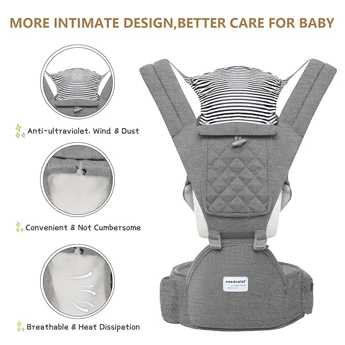 Baby Carrier, 6-in-1 Newborn to Toddler, Carrier with Hip Seat Lumbar Support 7-41 lbs, Adjustable Baby Holder Carrier for All Seasons & Positions