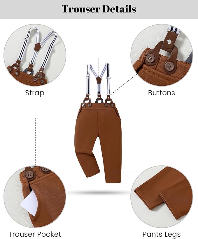 nilikastta Boy Suit Toddler Boy Outfit Boy Dress Shirt with Bowtie/Suspender Pants Gentleman Wedding Outfits 1-10 Years