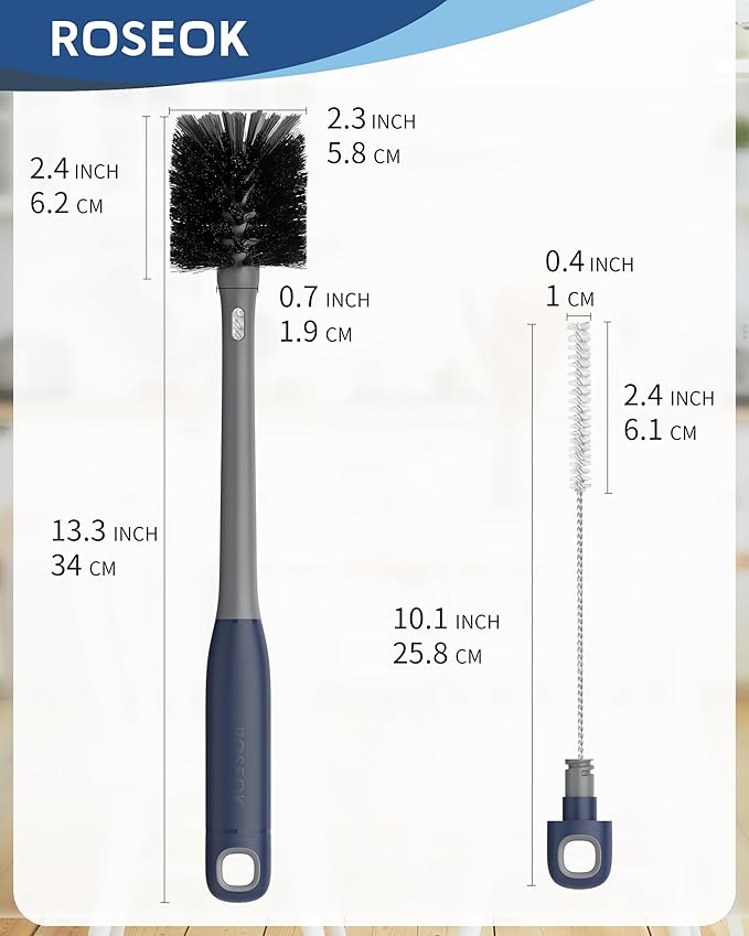2 in 1 Long Handle Bottle Brush with Straw Brush for Cleaning Glass, Sports Bottle, Coffee Mug, Gray, 1 Pack