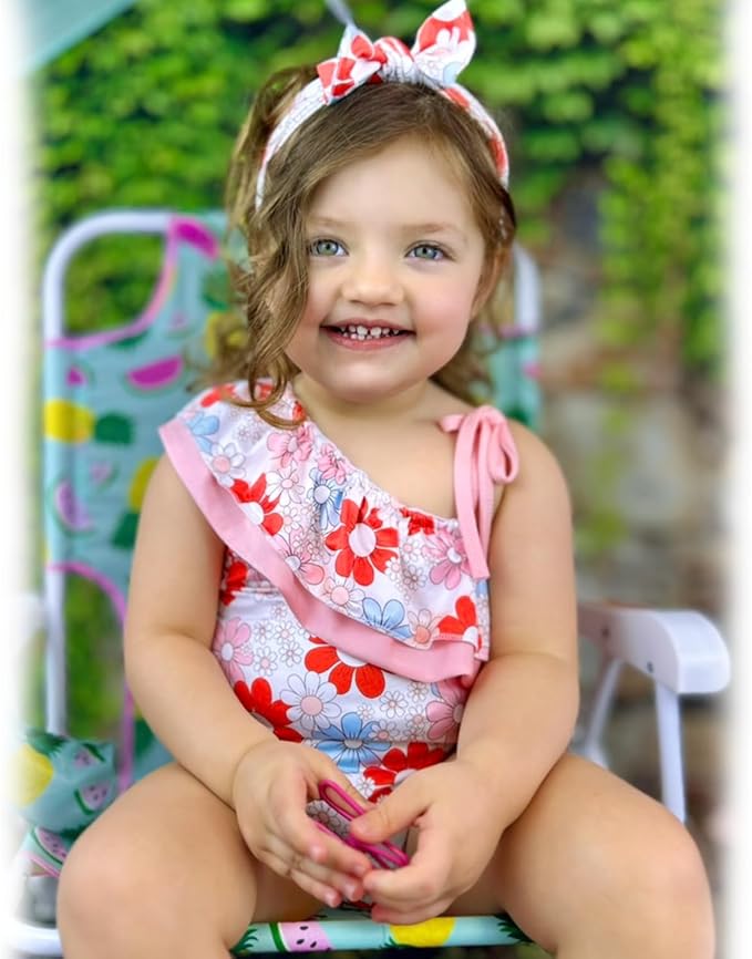 Toddler Baby Girls Ruffles Bikini One Piece Swimsuits Floral Off Shoulder Swimwear Beach Bathing Suit