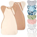 Premium Soft Cotton Swaddle Blanket Sleep Sack Arms Up Design 2 Packs 3-6 Months, Hands Up 3-Way Transitions to Arms-Free Wearable Sleeping Sack Bag for Baby Boys Girls Snug Fit Calms Startle Reflex