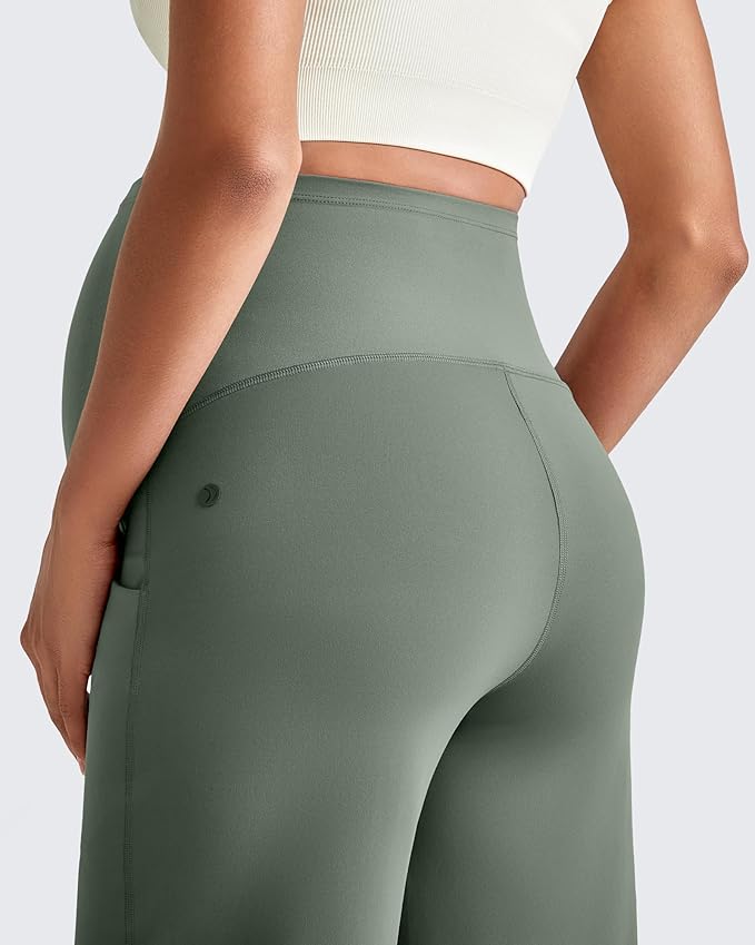 G4Free Maternity Dress Yoga Pants with Pockets Over The Belly Stretchy Work Slack Pregnancy Wide Leg Lounge Trousers