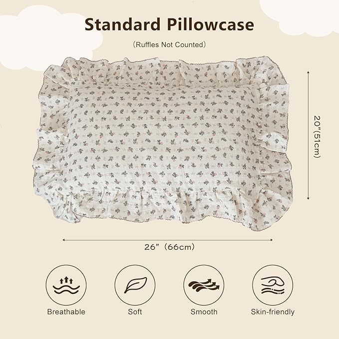 BuLuTu Muslin Cotton Kids Pillowcase Standard Size, 20"x26", Pink Bellflower Print Pillow Covers Soft Breathable Oeko-TEX Certified Girls Pillow Cases for Travel/Daycare/Nursery Decor,1 PC