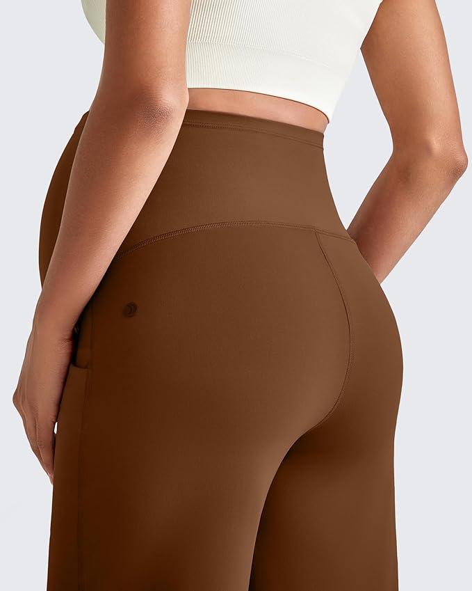 G4Free Maternity Dress Yoga Pants with Pockets Over The Belly Stretchy Work Slack Pregnancy Wide Leg Lounge Trousers