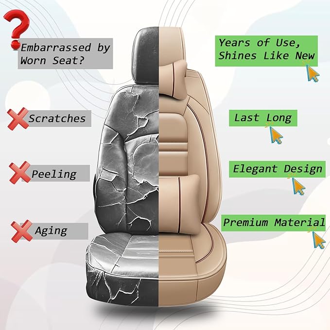 Car Seat Covers for Chevy Traverse 2009-2025 | 5-Seats Seat Covers, Waterproof Seat Protectors, Automotive Seat Covers (Full Set with Pillow,Beige)