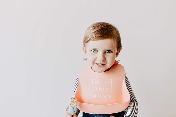 Simka Rose Silicone Baby Bibs with Food Catcher - Adjustable Soft Catch All Bib for Boys & Girls - High Chair Dining Table