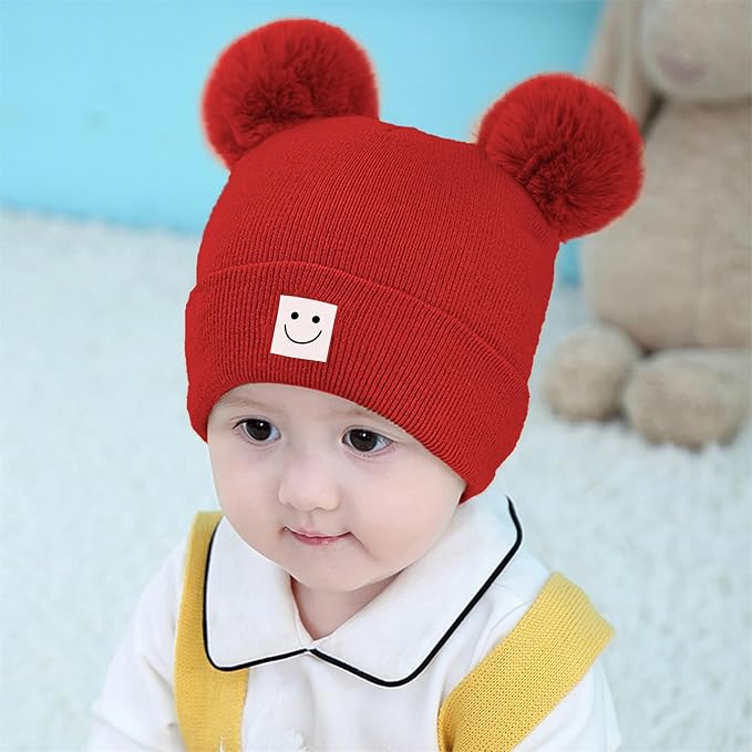 AZJ Baby Beanie Hat Toddler Infant Winter Knitted Hat Kids Soft Warm Pom Pom Beanie Cap for Boys Girls