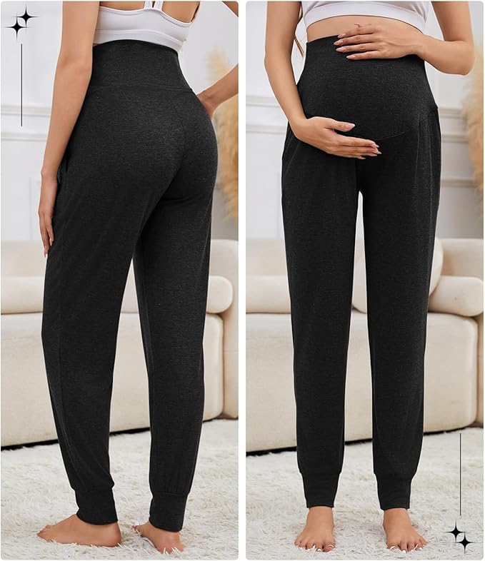 3 Pack Women's Maternity Sweatpants Over The Belly Pregnancy Jogger Pants Stretchy Maternity Pants with Pockets