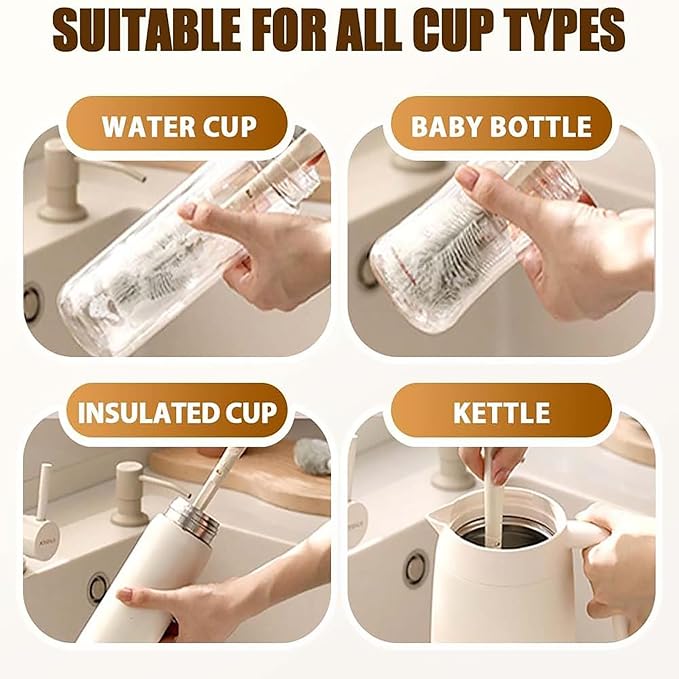 3Pcs 360° Flexible Silicone Bottle Brush with Long Handle Multifunction Flexible, Deep Cleaning for Narrow Neck Bottles, Baby Bottles, Water Bottles (Cherry Pink)