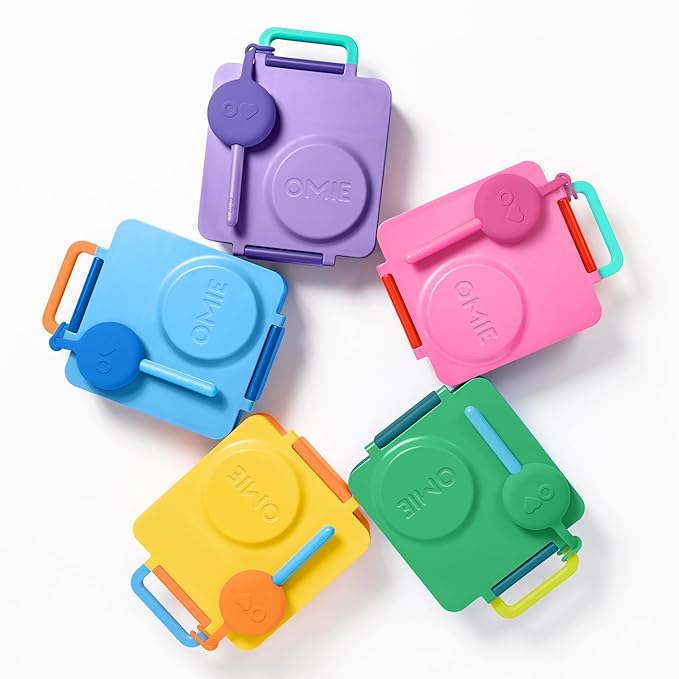 Omie OmieBox Kids Utensils Set with Case - 2 Piece Plastic, Reusable Fork and Spoon Silverware with Pod for Kids (Blue)