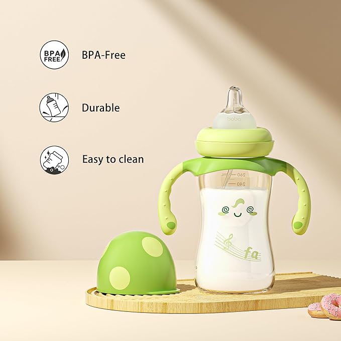YOHKOH Natural PPSU Baby Bottle with Natural Response Nipple, Newborn Anti-Colic Baby Bottles with Handle, Wide Neck Mushroom Cap Baby Bottle (8.8oz (Pack of 2), Green1)