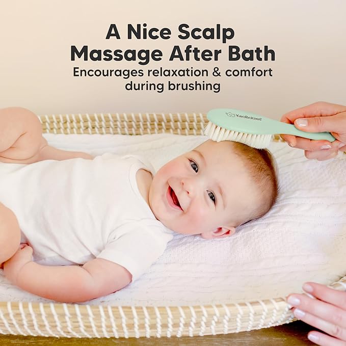 Wooden Baby Hair Brush - Cradle Cap Baby Brush with Soft Goat Bristles, Perfect Gentle Scalp Newborn Comb for Infant, Girls, Boys, Bath Essentials (Sage, Oval)