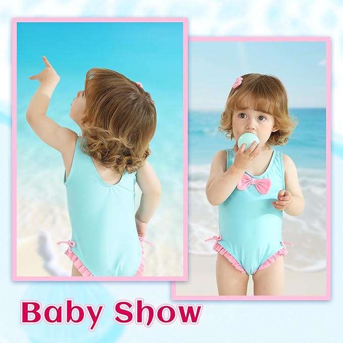 YOUNGER TREE Toddler Swimsuit Girl Cute Stripe One-Piece Ruffle Swimwear Baby Girl Bathing Suits with Bow