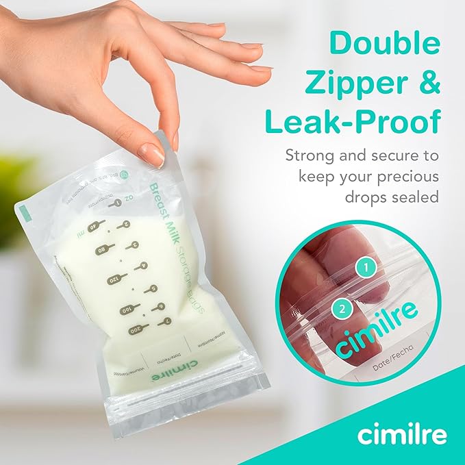 Cimilre P1 Portable Breast Pump & Breast Milk Storage Bags Bundle – Compact Double Electric Pump with 120 Leak-Proof 7oz Bags for On-The-Go Pumping and Storage