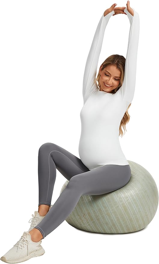 MathCat Maternity Long Sleeve Shirt with Thumbleholes,Pregnancy Casual Tee Blouse Athletic Yoga Workout Tops