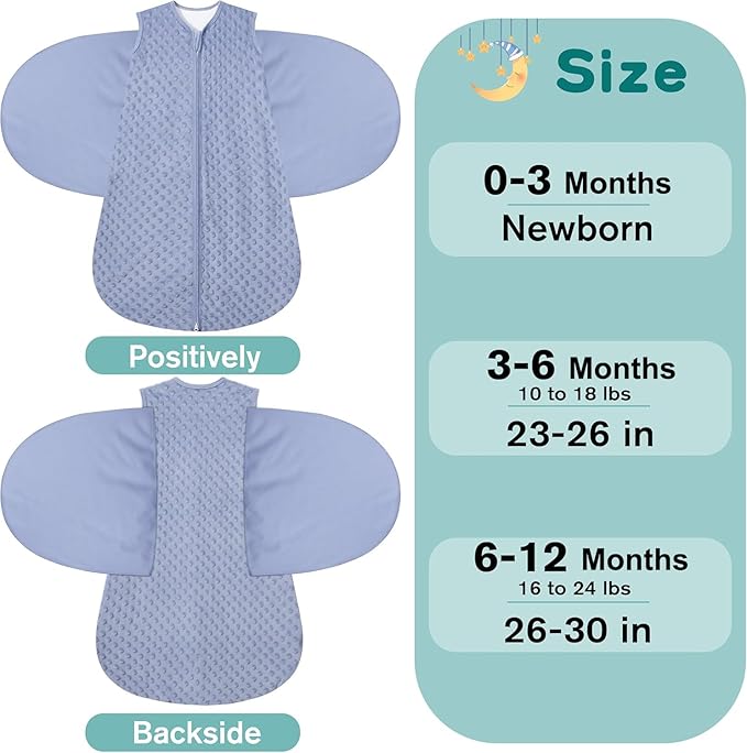 Fleece Newborn Sleep Sack Baby Swaddle,3-Way Adjustable Wearable Blanket,2 Pack Fleece Swaddling Sleeping Bag TOG 2.0， (Blue&Green, 6-12 Months)
