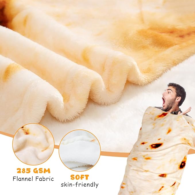 Lhedon Tortilla Blanket Adult Size 80 Inches, Blankets Queen Size Birthday Gifts for Women Men, Taco Food Blanket for Pet, Flannel Blanket Funny Gifts for Bed, Couch, Travel