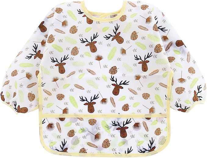 PandaEar 5 Pack Long Sleeve Bibs| Waterproof Full Bib with Sleeves for Babies Infant Toddler 6-24 Months| Mess Proof Baby Smock for Eating| Baby Apron for Feeding