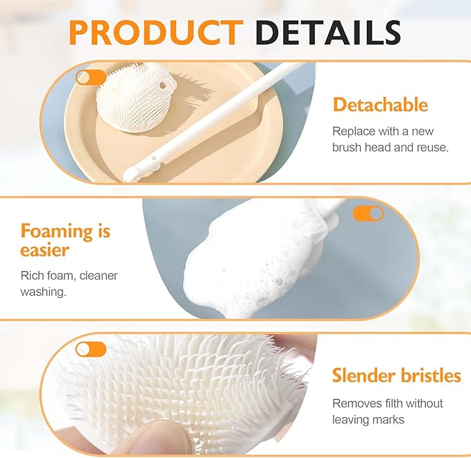 360° Flexible Silicone Bottle Brush with Long Handle,2025 New Multifunction Cleaning Foldable Cleaning Tool,Soft Bristle Silicone Cup Brush for Narrow Neck Bottles,Water Bottles (White/3pcs)