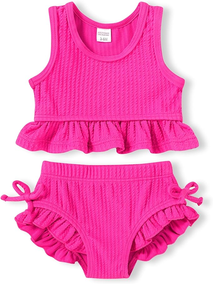 HAPPYMA Baby Swimsuit Toddler Girl Bathing Suit Summer Solid Color Bikini Set Beach Two Piece Swim Wear