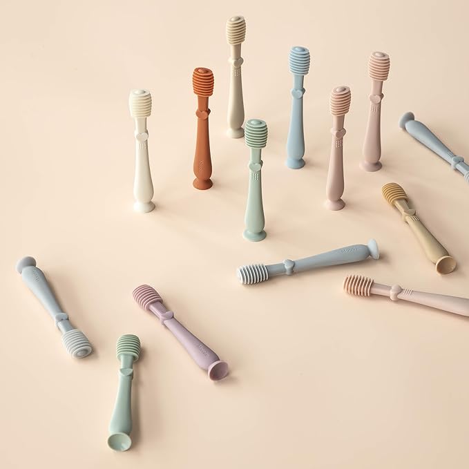 Moonkie Baby Tongue Cleaner, Toddler Toothbrush, Baby Oral Cleaner Newborn Kit for 3 Months+, 2 Pcs (Clay/Ivory)