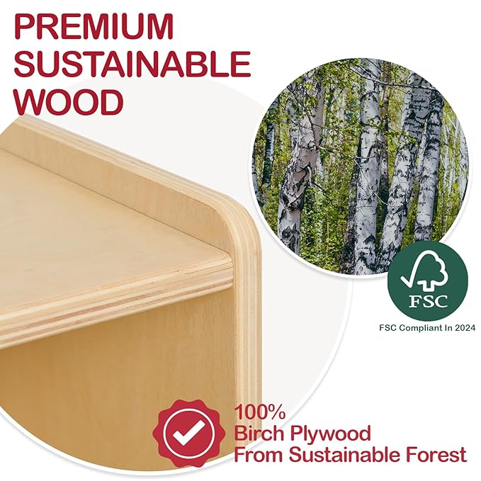 Monläurd® 100% Birch Baby Changing Table with Stairs & Storage, Montessori Toddler Diaper Changing Station, Safe Nursery Furniture for Daycare & Home