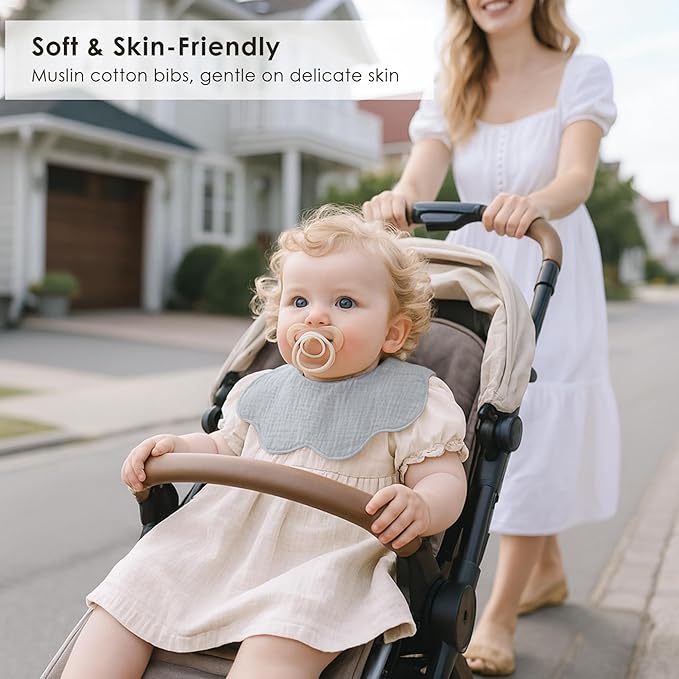 Muslin Baby Bibs, 6 Pack 100% Cotton Absorbent 360 ° Rotate Flower-Shaped Bandana Drool Bibs for Baby Girls & Boys