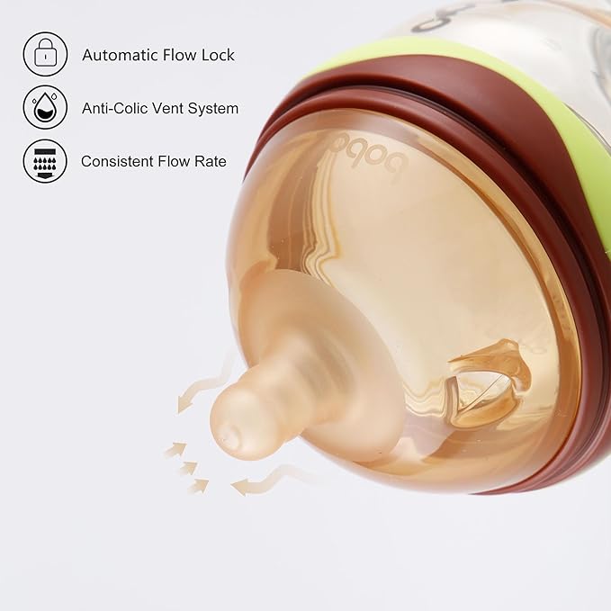 YOHKOH Baby Bottles - Newborn Wide Neck Baby Bottles with Slow Flow Breast-Like Nipple, PPSU Anti-Colic Bottles Breastfeeding System (Green, 6oz (Pack of 4))