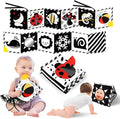 Tummy Time Toys, High Contrast Baby Book with Mirror & Teether, Black and White Infant Books, 0-6-12 Months Soft Book for Newborn, Sensory Books, Tummy Time Car Seat Toys 0-6 Month Boy Girl Gift