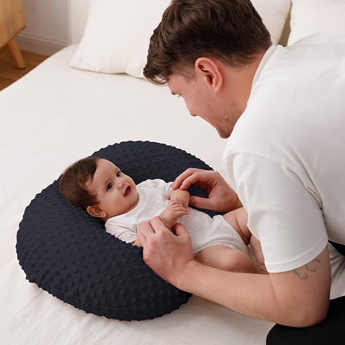 Baby Nursing Pillow and Body Positioner with Premium Slipcover for Breastfeeding for Baby Boys and Girls, Feeding Pillow with Breathable Comfortable Pillowcase (Black)