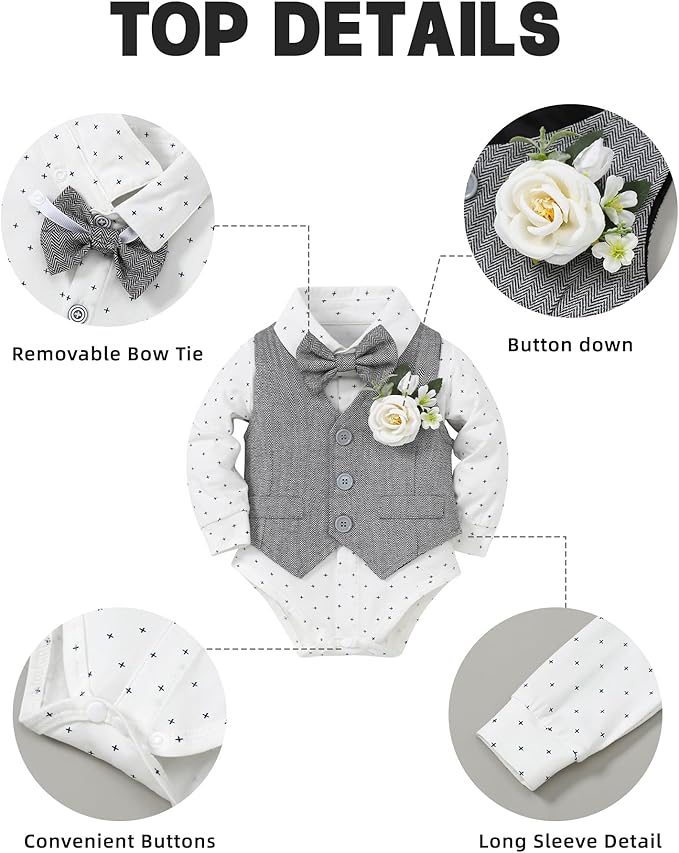 Coco&RARA Baby Boy Clothes Suits Infant Gentleman Outfits, Formal Dress Shirt+Vest+Corsage+tie+Pants Baby Suit Set 0-18M