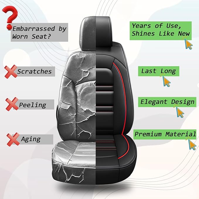 Seat Cover for Toyota Tundra 2000-2025 | Car Seat Covers Front Seats, Waterproof Seat Protectors, Automotive Front Seat Covers (Front Seat, Black&Red Line)