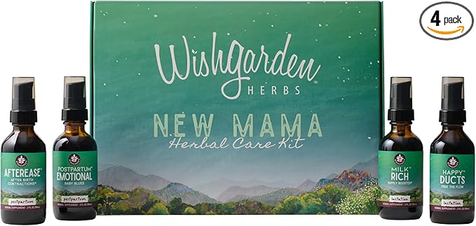 WishGarden Herbs Postpartum Essentials Kit with Gift Box - Post partum Essentials for New Mom w/AfterEase, Happy Ducts, Milk Rich & Baby Blues, Supports Contractions, Breastfeeding & Postpartum Mood