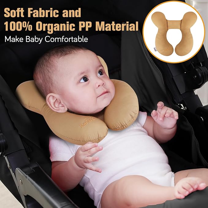KAKIBLIN Baby Travel Pillow, Infant Head and Neck Support Pillow for Car Seat, Pushchair, for 0-1 Years Old Baby (Brown)