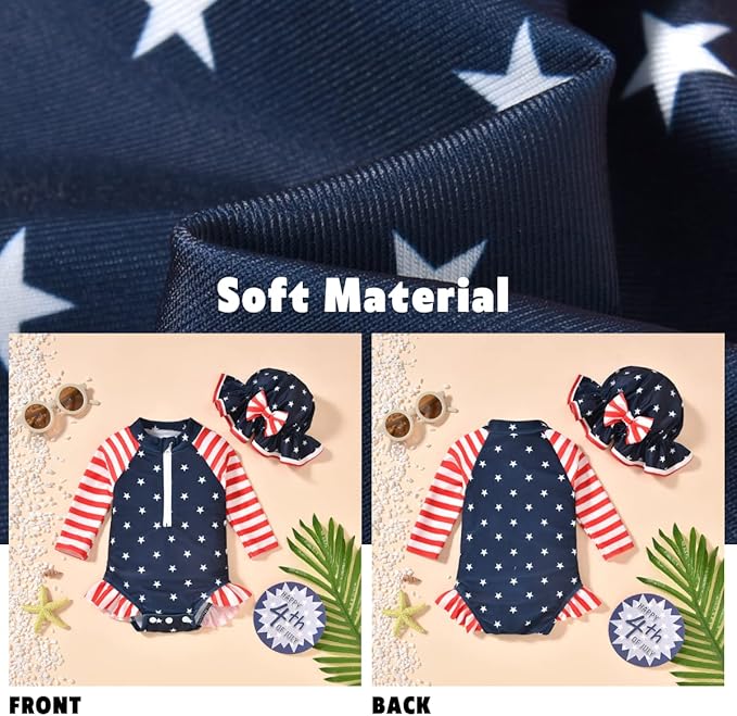Aalizzwell Baby Girls Long Sleeve One Piece Swimsuit with Hat