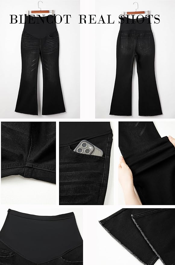 BLENCOT Maternity Jeans for Women Over Belly Pregnancy Pants Comfy Pregnant Jeans Flare Denim Jeans with Pockets