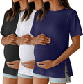 Ficerd 3 Pack Women's Maternity T Shirts, Short Sleeve Side Split Pregnancy Tops Casual Crew Neck Pregnant Tees Mama Clothes