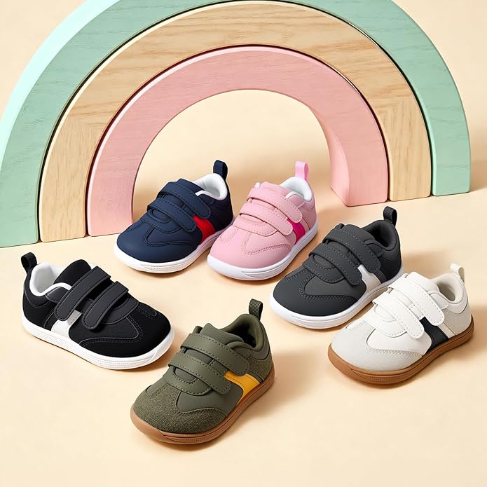 Toddler Wide Toe Box Barefoot Shoes Boys Girls Sneakers Zero Drop Kid Tennis Running Shoes Lightweight Non-Slip Comfortable Infant First Walking Shoe Outdoor Activities School