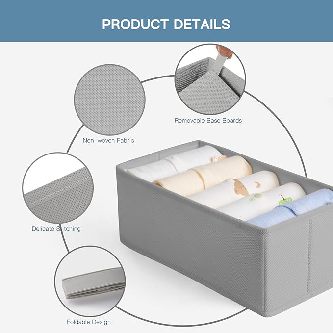 Criusia Drawer Organizer Clothes, 10 Pack Dresser Organizer for Baby Clothes, Underwear, Sock- Foldable Closet Organization and Storage Dividers Bins for Nursery, Bedroom (Grey)